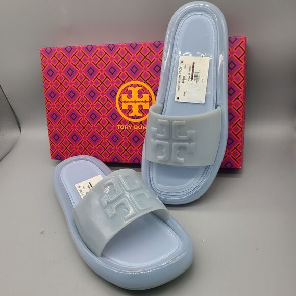 Tory Burch Bubble Jelly Slides Sandals Dew Blue Womens Beach Shower Size 7 NEW - Picture 3 of 7